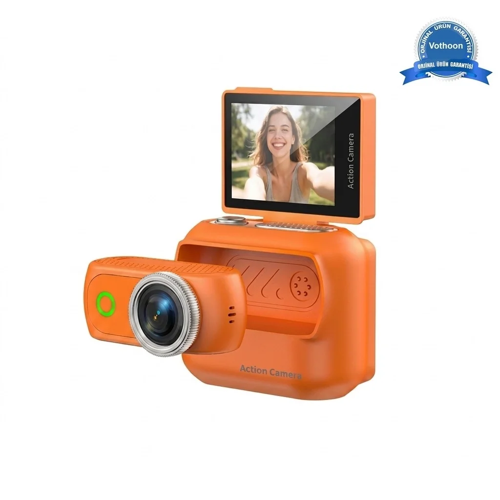1080P Dijital Video Kamera (32GB) Kart Dijital Vlog Fotoğraf Makinesi Türkçe Turuncu