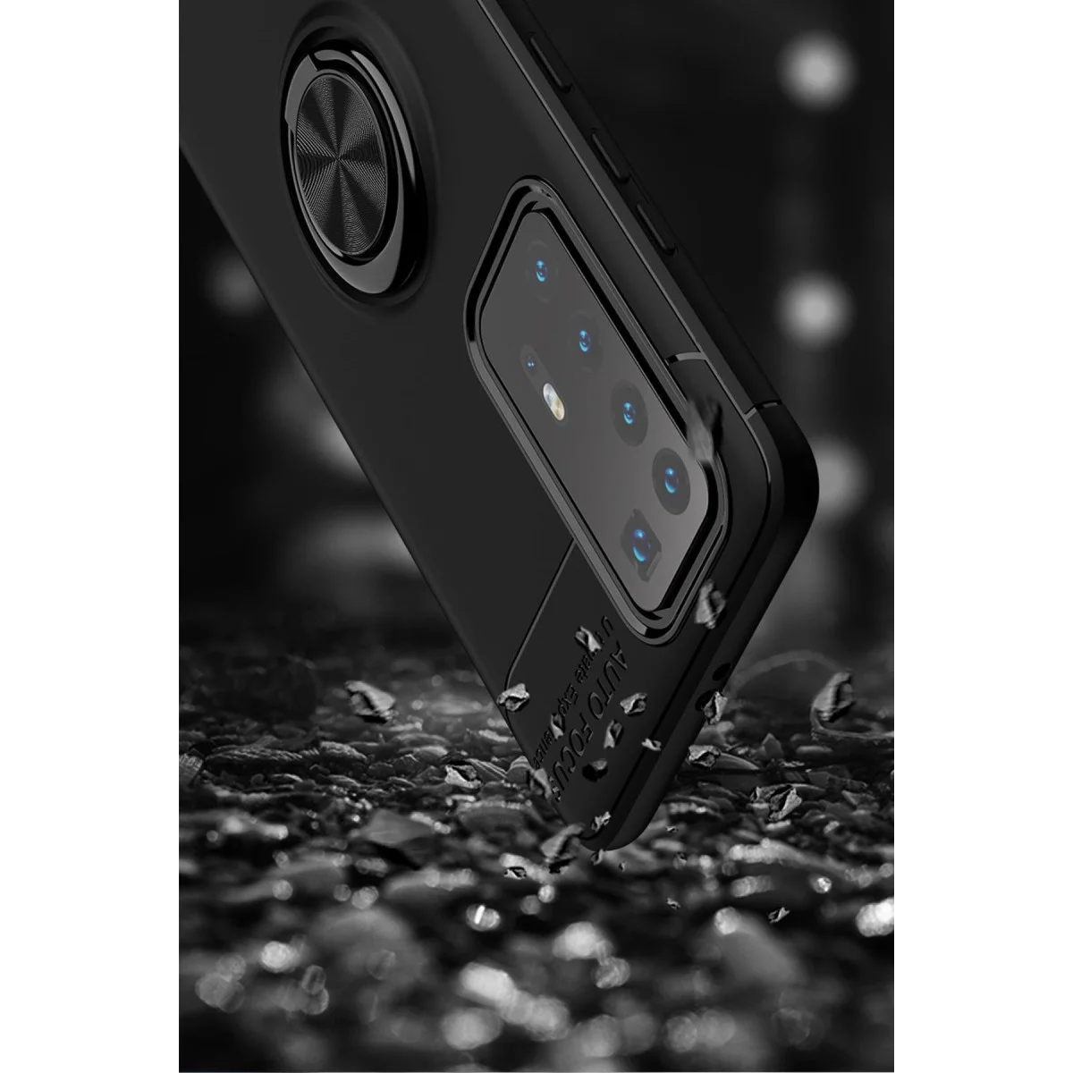 Huawei P40 Pro Kılıf Range Yüzüklü Silikon - Siyah-mavi görsel 5