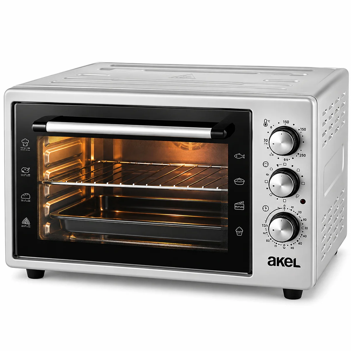 Akel AF-280 ( Saatli) Kare Midi Fırın ( 1200W & 32LT Hacim) ( 3 Kademeli Güç) ( Ayarlanabilir Termostat) görsel 2