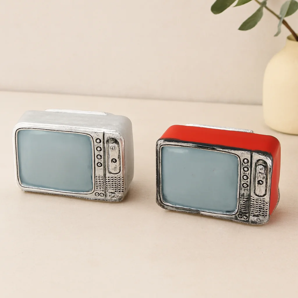 Vintage Televizyon Dekoratif Biblo Reçine 9x6 cm görsel 2