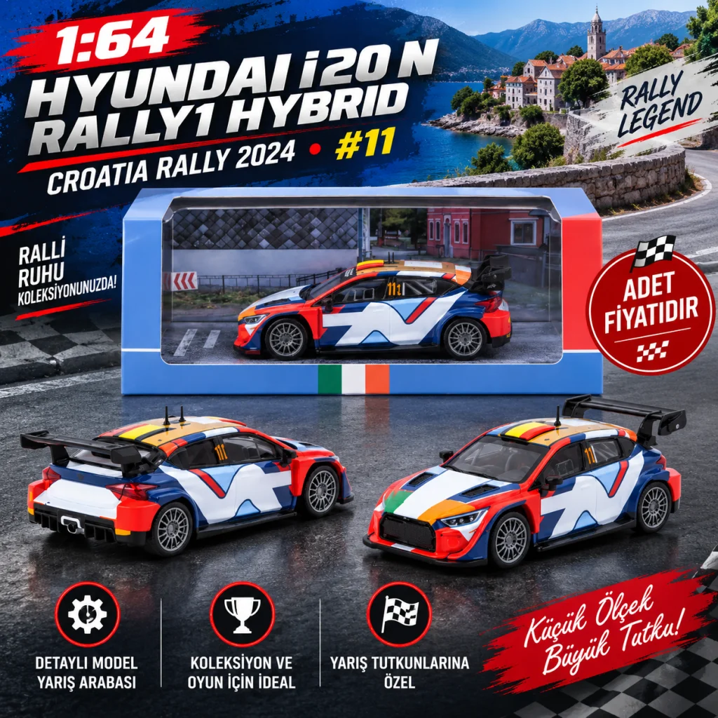 1/64 Hyundai i20 N Rally1 Hybrid Croatia Rally 2024 #11 (adet fiyatıdır)
