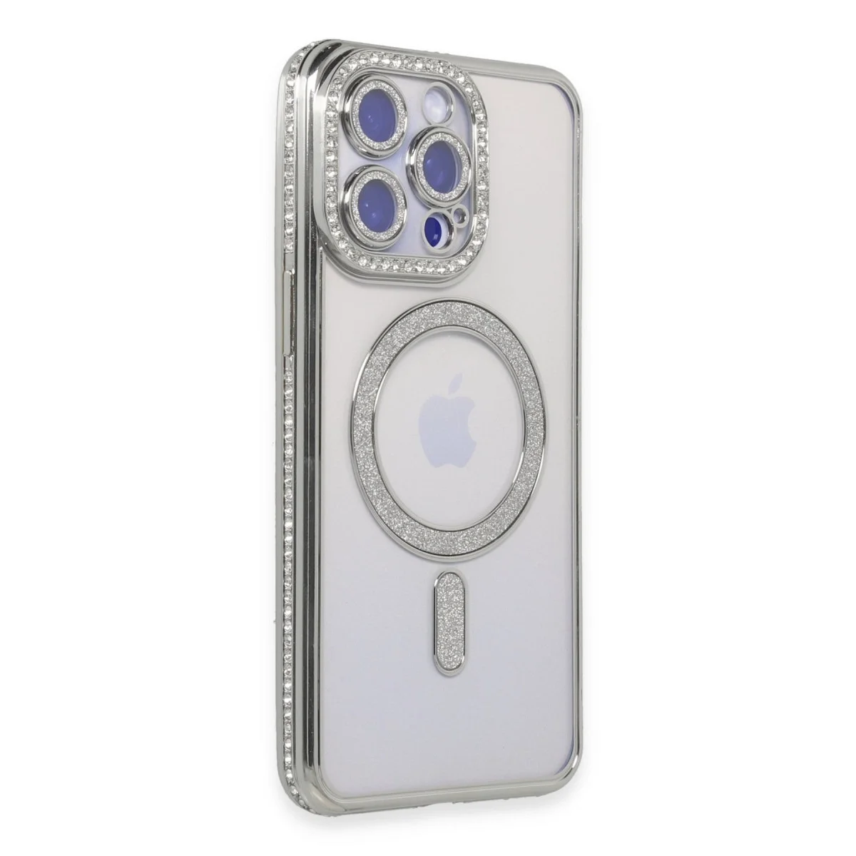 Apple İphone 15 Pro Kılıf Joke Simli Magneticsafe Kılıf - Gümüş