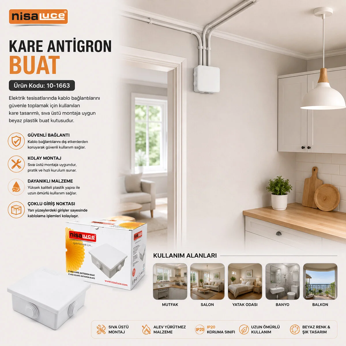 30 Adet IP40 Antigron Kare Buat görsel 4