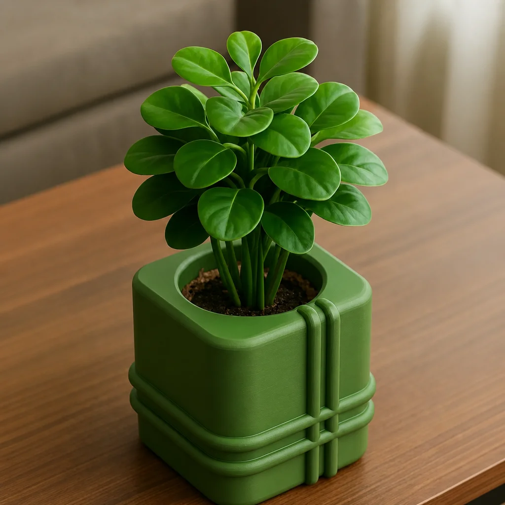 3D Baskı Square Planter - Izgara Desenli Küp Saksı-Yeşil görsel 3