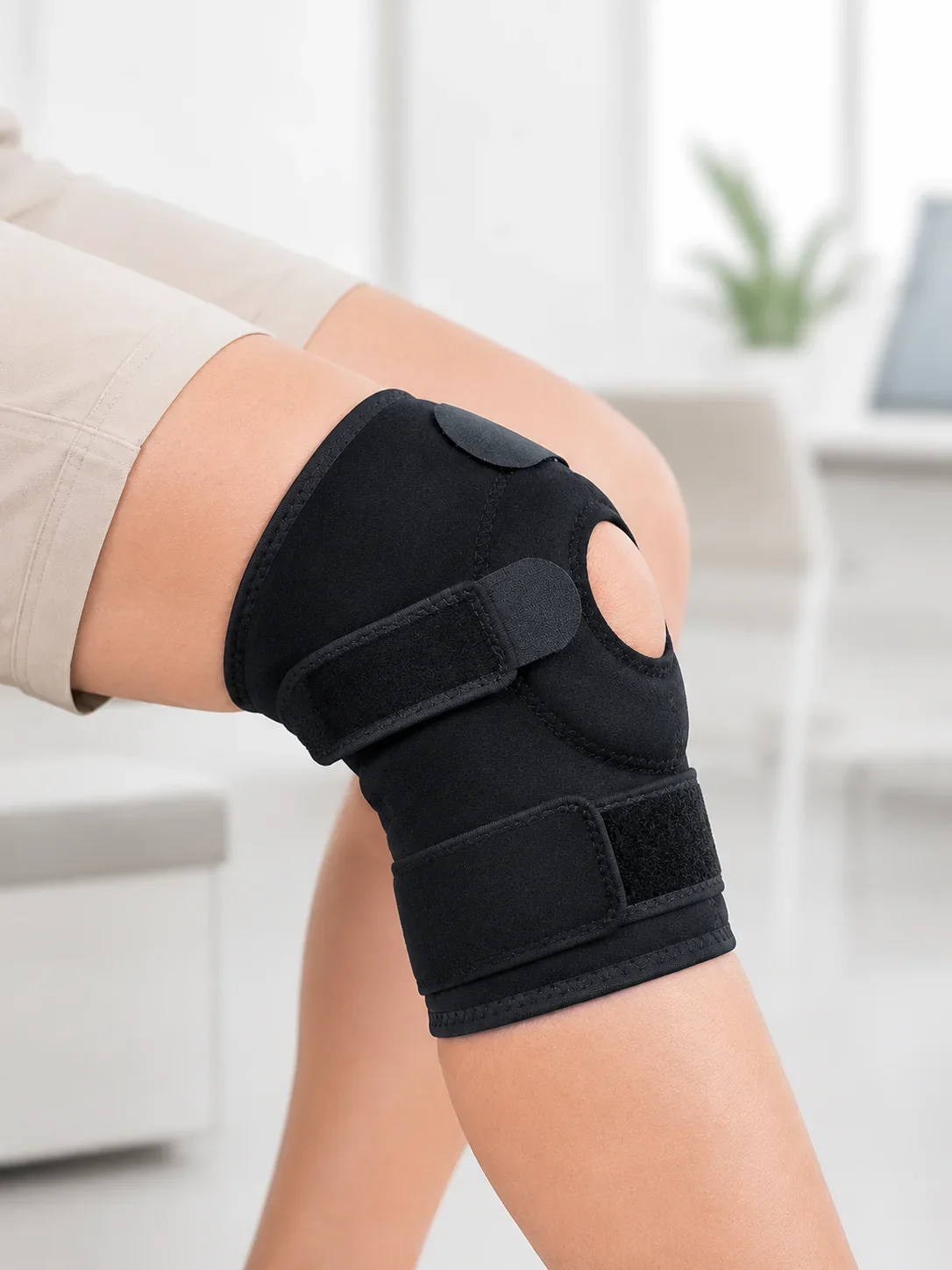 Kısa Diz Desteği Ligamentli Açık Diz Kapağı Cırtlı Ayarlanabilir Dizlik görsel 3