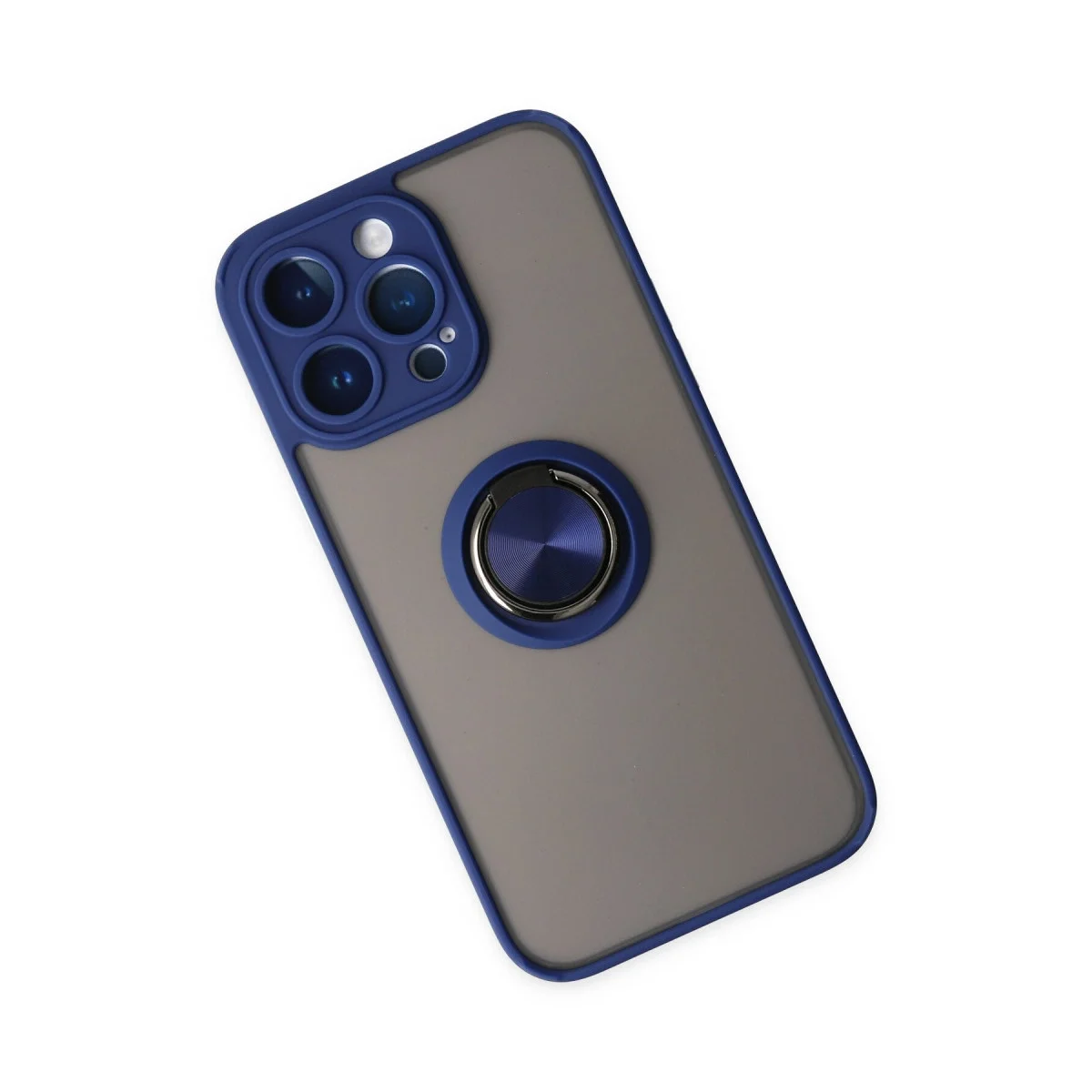Apple İphone 14 Pro Max Kılıf Montreal Yüzüklü Silikon Kapak - Lacivert görsel 3