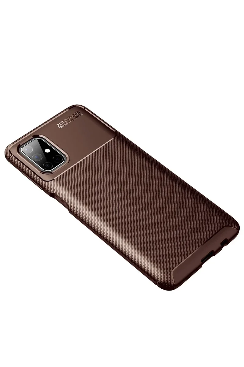 Samsung Galaxy M51 Kılıf Auto Focus Karbon Kapak - Kahverengi görsel 2