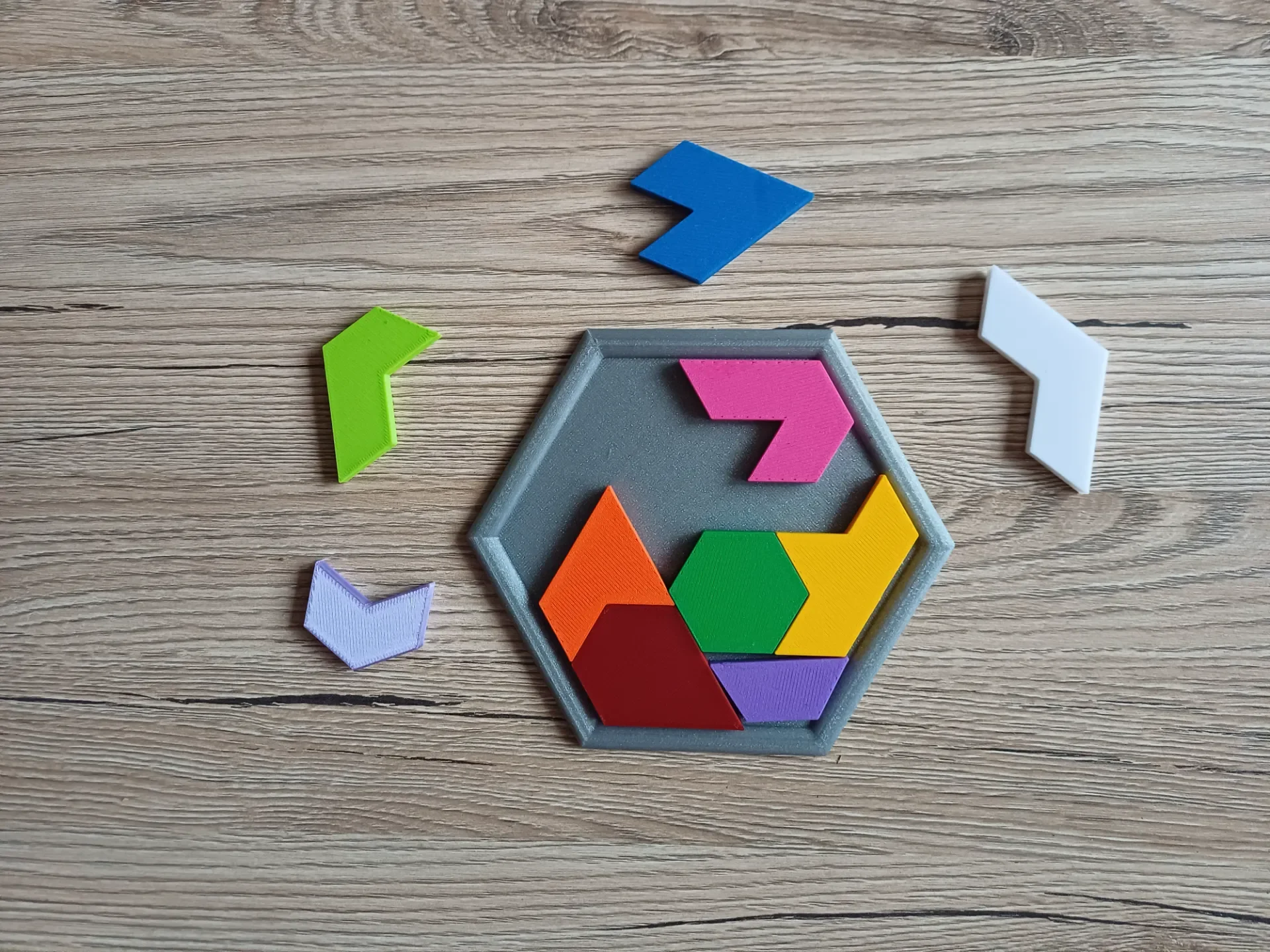 3D Baskı Altıgen Tangram Puzzle - Renkli Zeka ve Eşleştirme Oyunu görsel 2