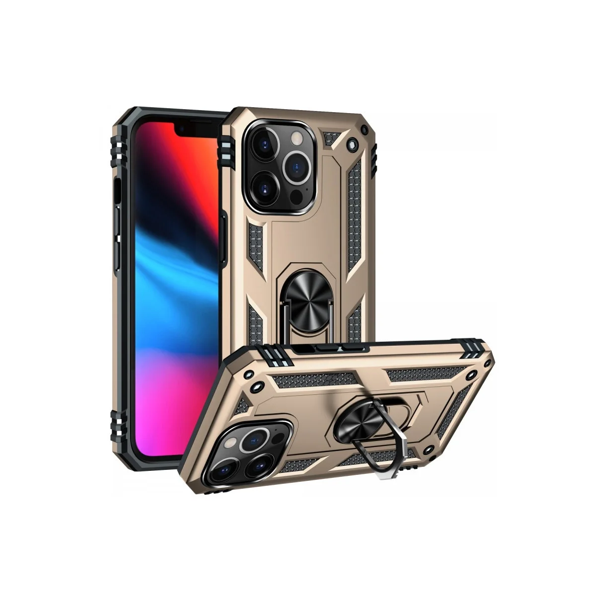 Apple İphone 13 Pro Kılıf Sofya Yüzüklü Silikon Kapak - Gold görsel 2