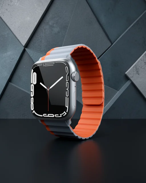 Apple Watch 42mm Mo-wb1 Çift Renk Mıknatıslı Silikon Kordon (saat Değildir) - Gri-turuncu