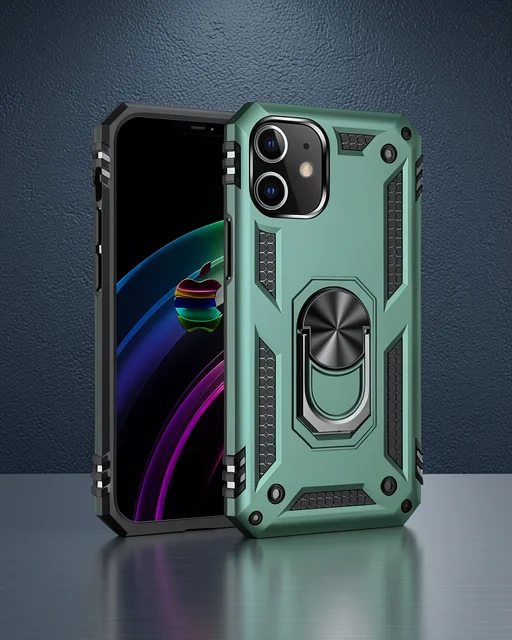 Apple İphone 12 Kılıf Sofya Yüzüklü Silikon Kapak - Yeşil