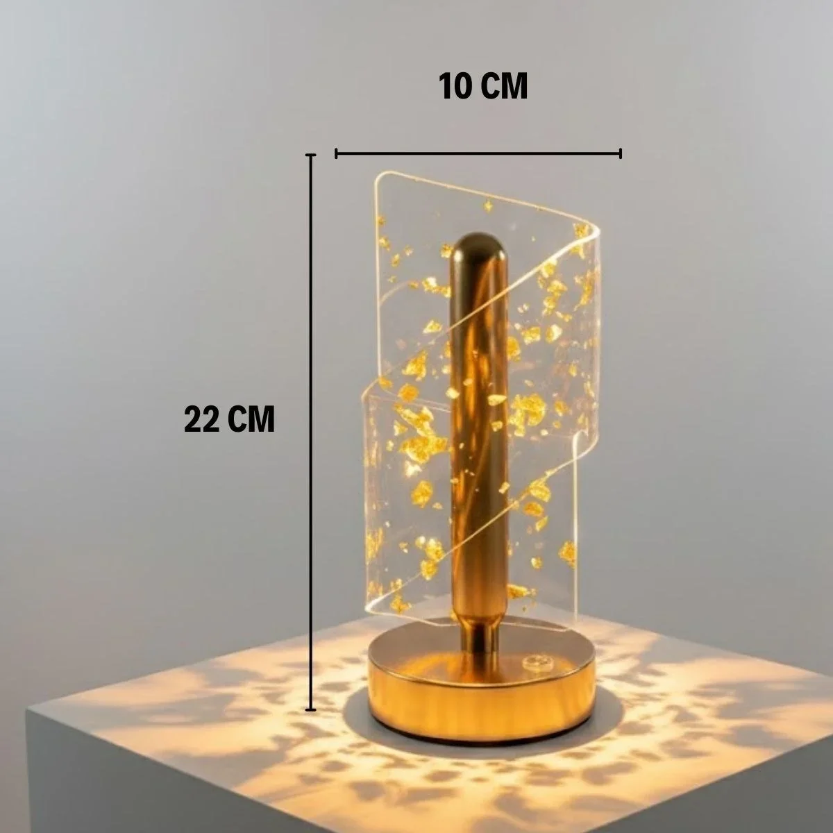 Çapraz Kavisli Kristal Altın Toz Model LED Masa Lambası – Gold Gövdeli, Dokunmatik, 3 Kademe Işık Ayarlı Şarjlı Dekoratif Lamba görsel 5