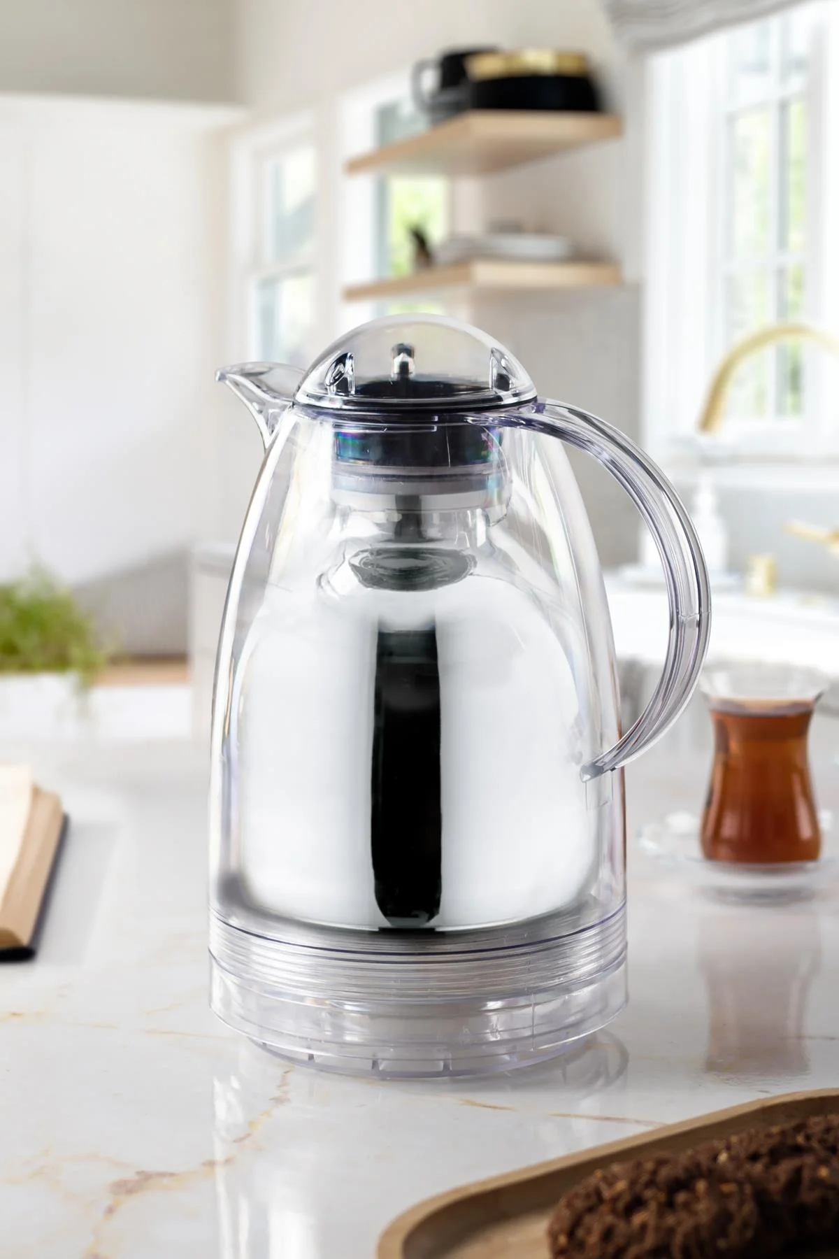 1.5 LT Isı Yalıtımlı Çay Ve Soğuk Su Termosu Şeffaf (12 Saat Sıcak Tutar& İçi Camdır) görsel 3