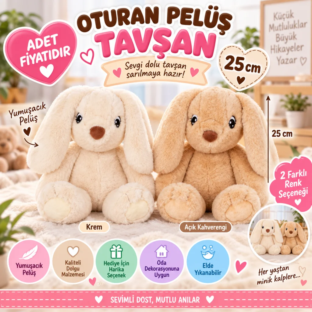 Oturan Peluş Tavşan 25 cm görsel 5
