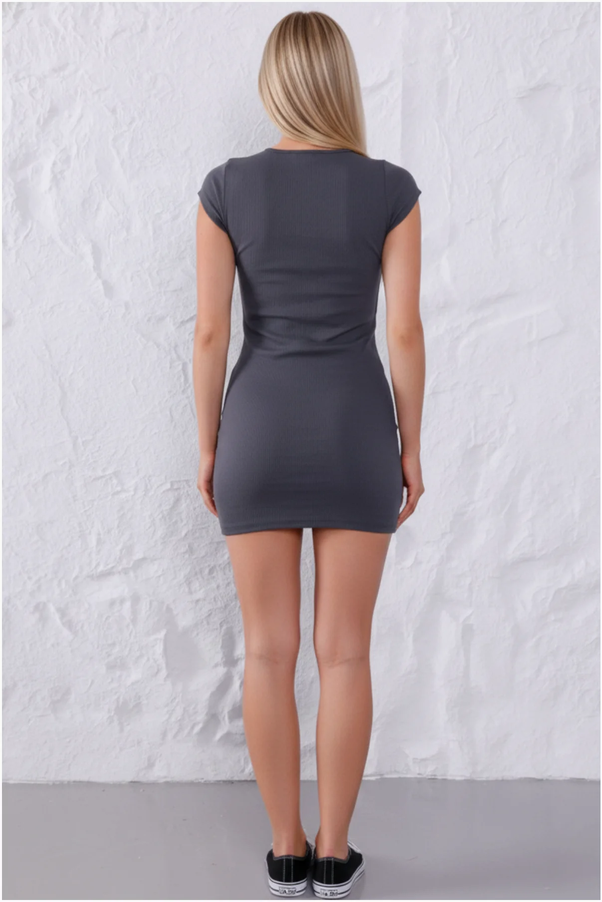 Kadın Şık Bordo Bisiklet Yaka %95 Pamuklu Fitilli Likralı Kaşkorse Slim Fit Basic Mini Elbise görsel 3