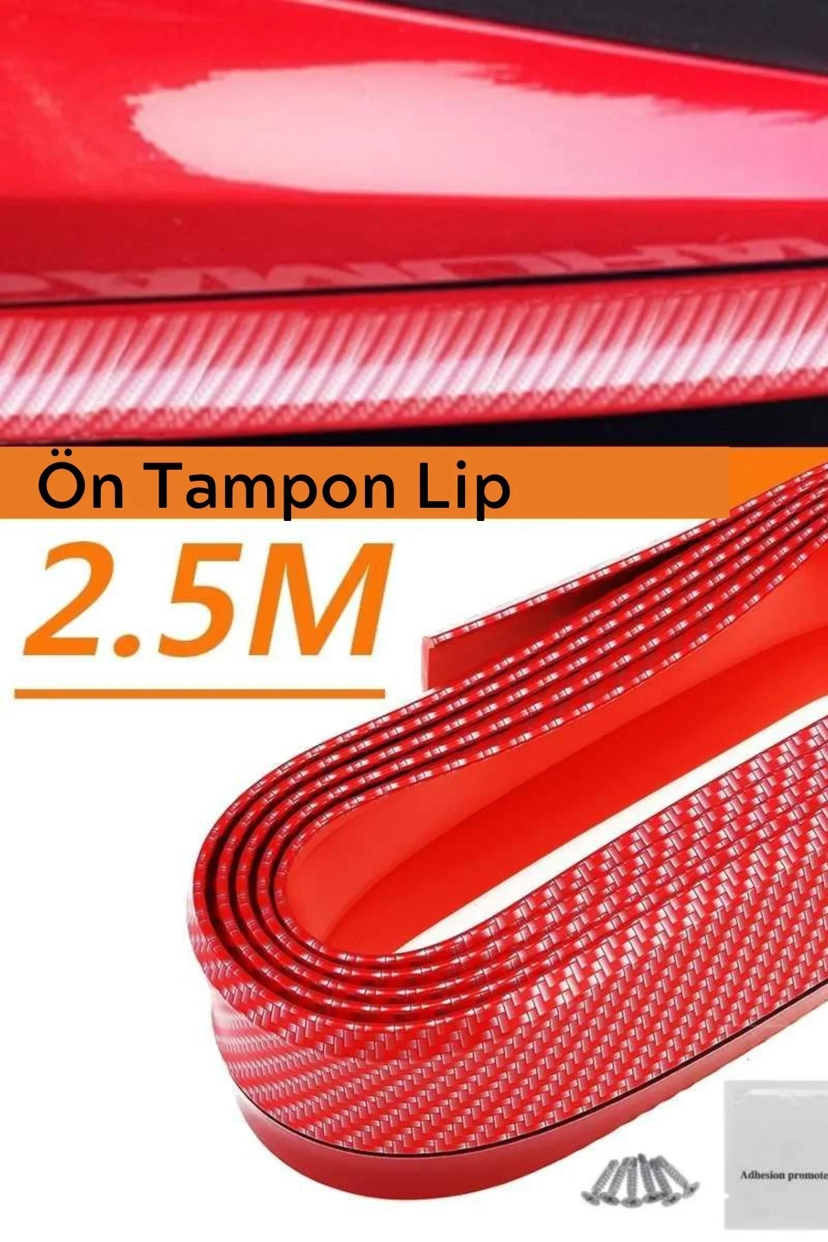Kırmızı Renkli 2,5 Metre Araba Oto Ön Tampon Koruyucu Kauçuk Pratik Tampon Şerit Bant Döşeme görsel 8