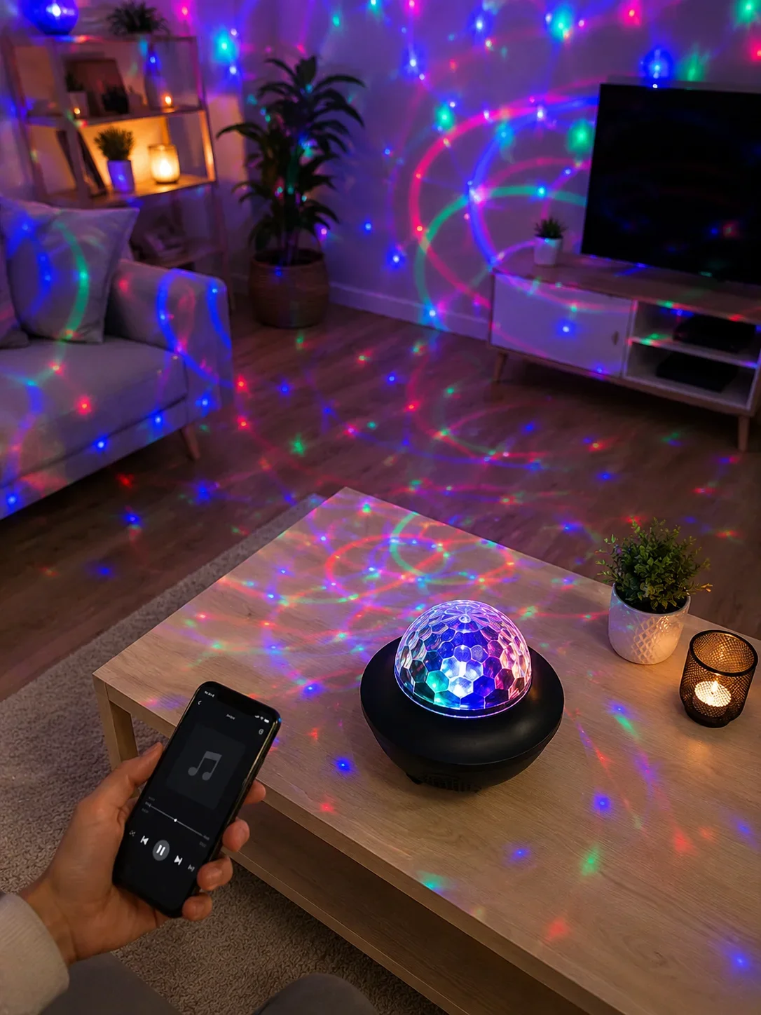 Müzikli RGB Disko Lambası Bluetooth Hoparlörlü Renkli Parti Işığı USB TF Kart Girişli görsel 4