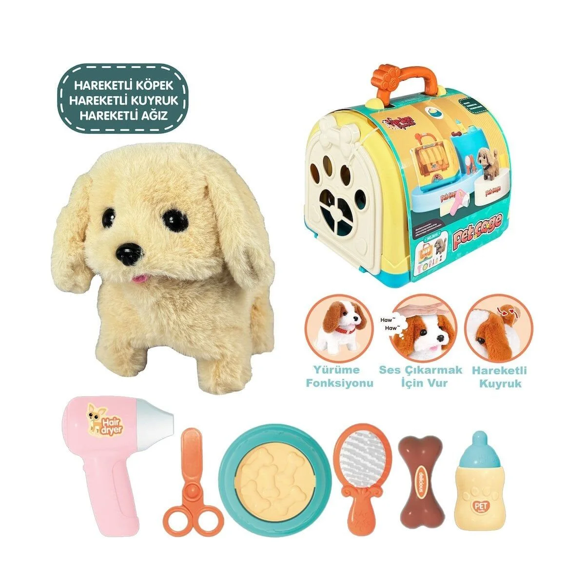 JND-3615 Taşıma Çantalı Hareketli Pilli Köpek Set (Pet Shop) -Vardem Oyuncak görsel 2