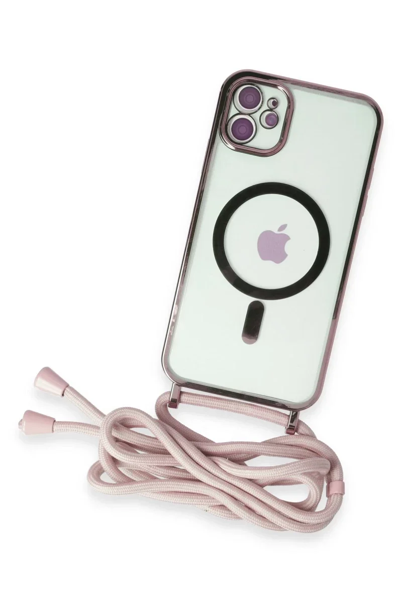Apple iPhone 11 Kılıf Divo Lazer Askılı Magsafe Kapak - Pembe görsel 3