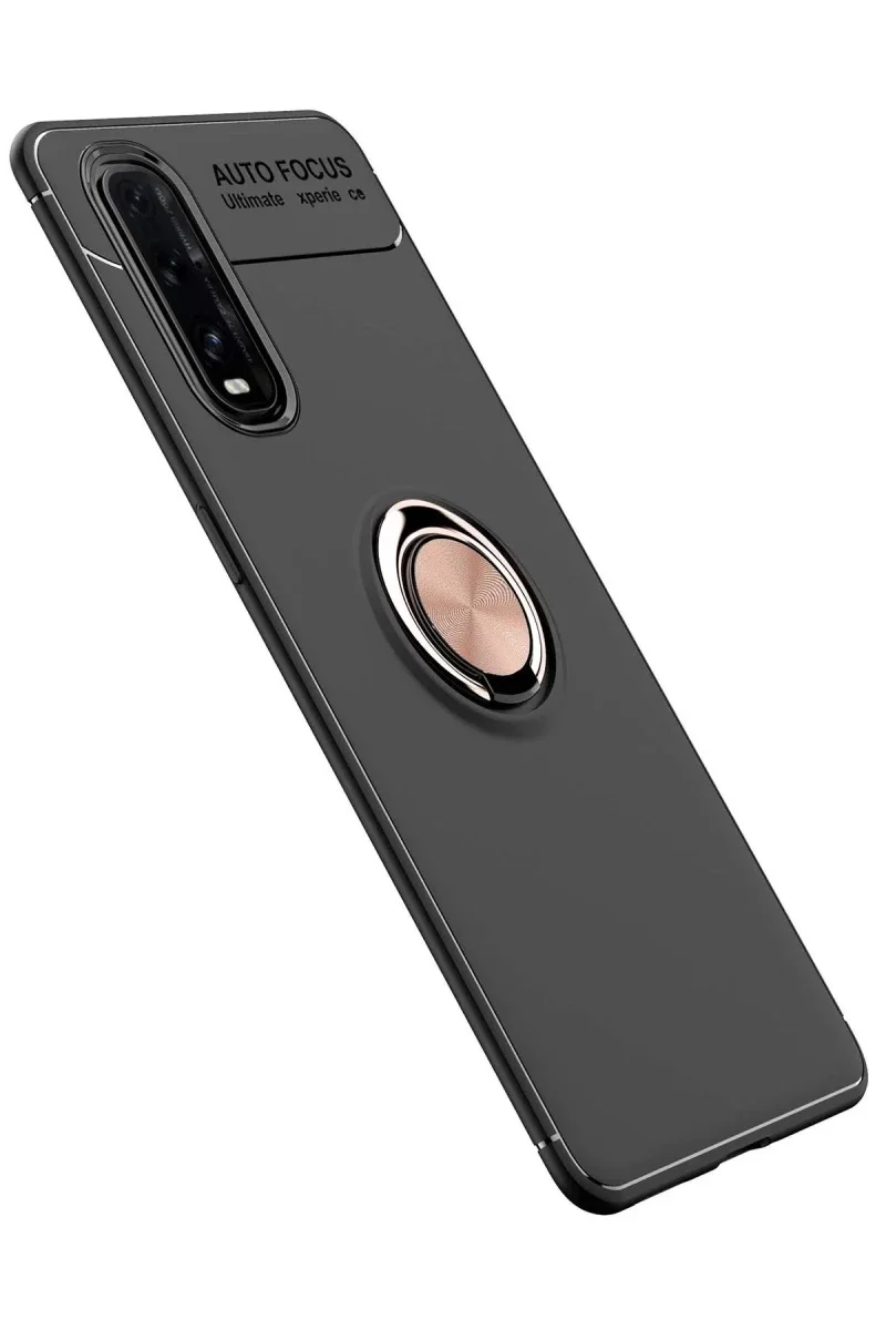 Oppo Find X2 Kılıf Range Yüzüklü Silikon - Siyah-Gold görsel 2