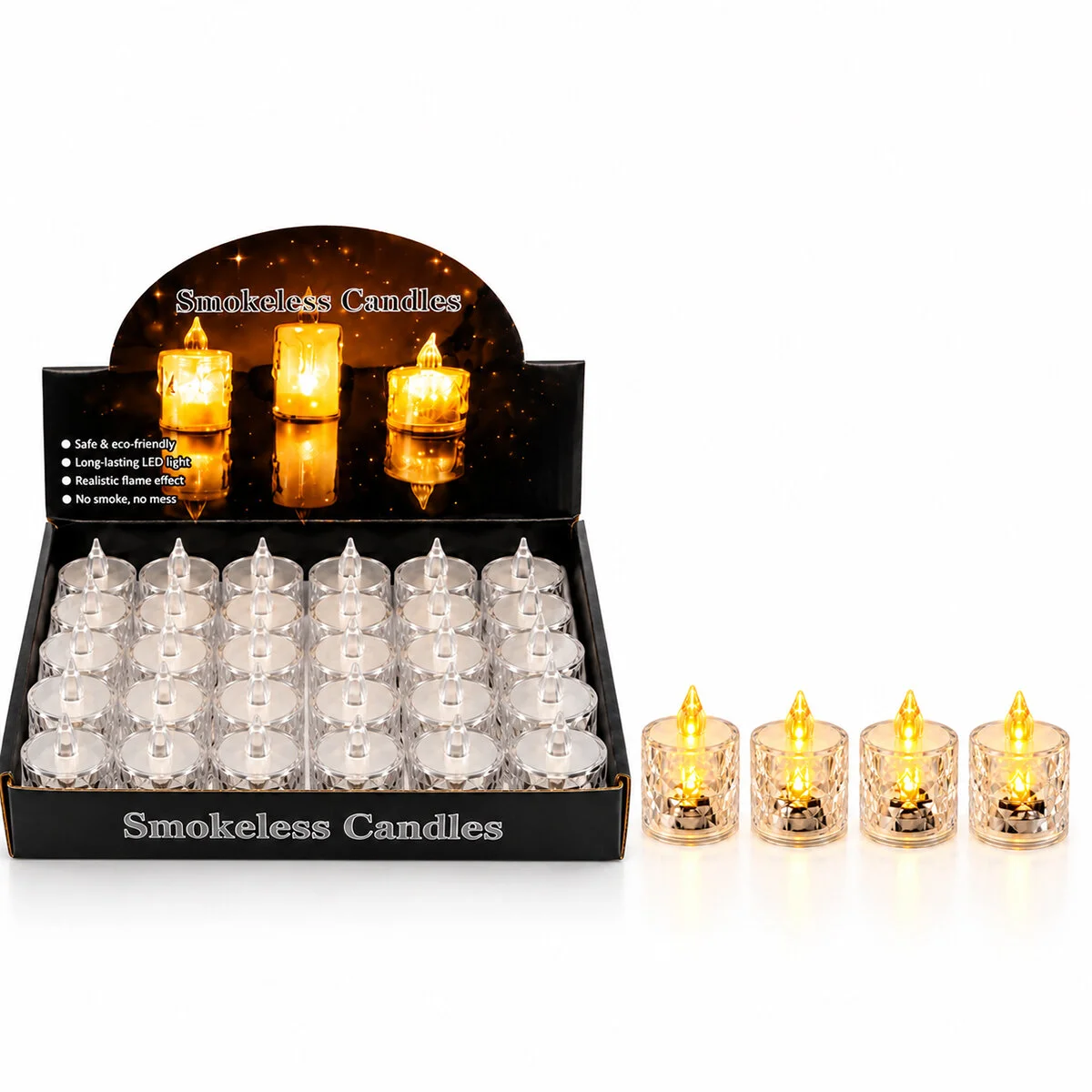 24 Adet Küçük Boy Pilli Kristal ka Led Mum Çap: 3.8CM Yükseklik: 4.8CM İ10-017