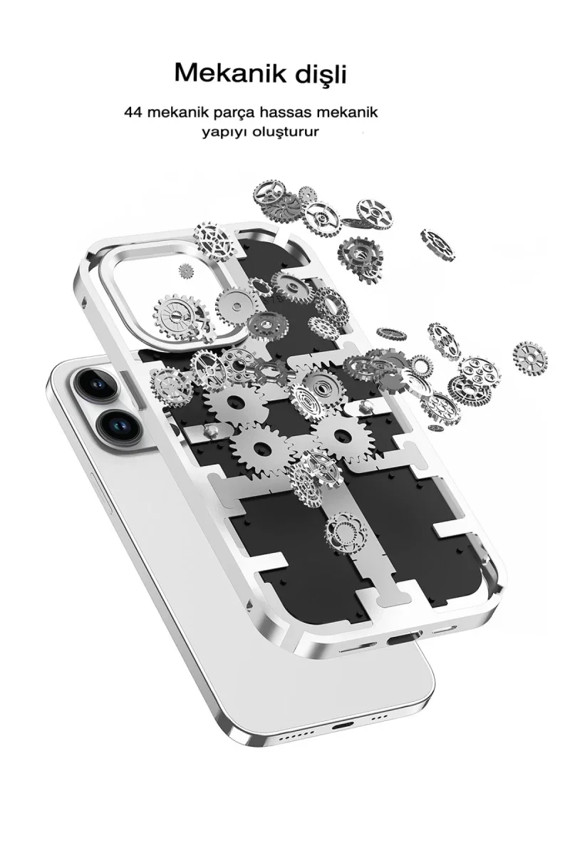 Apple iPhone 13 Pro Max Kılıf Mekanik Bumper Kapak - Gold görsel 3