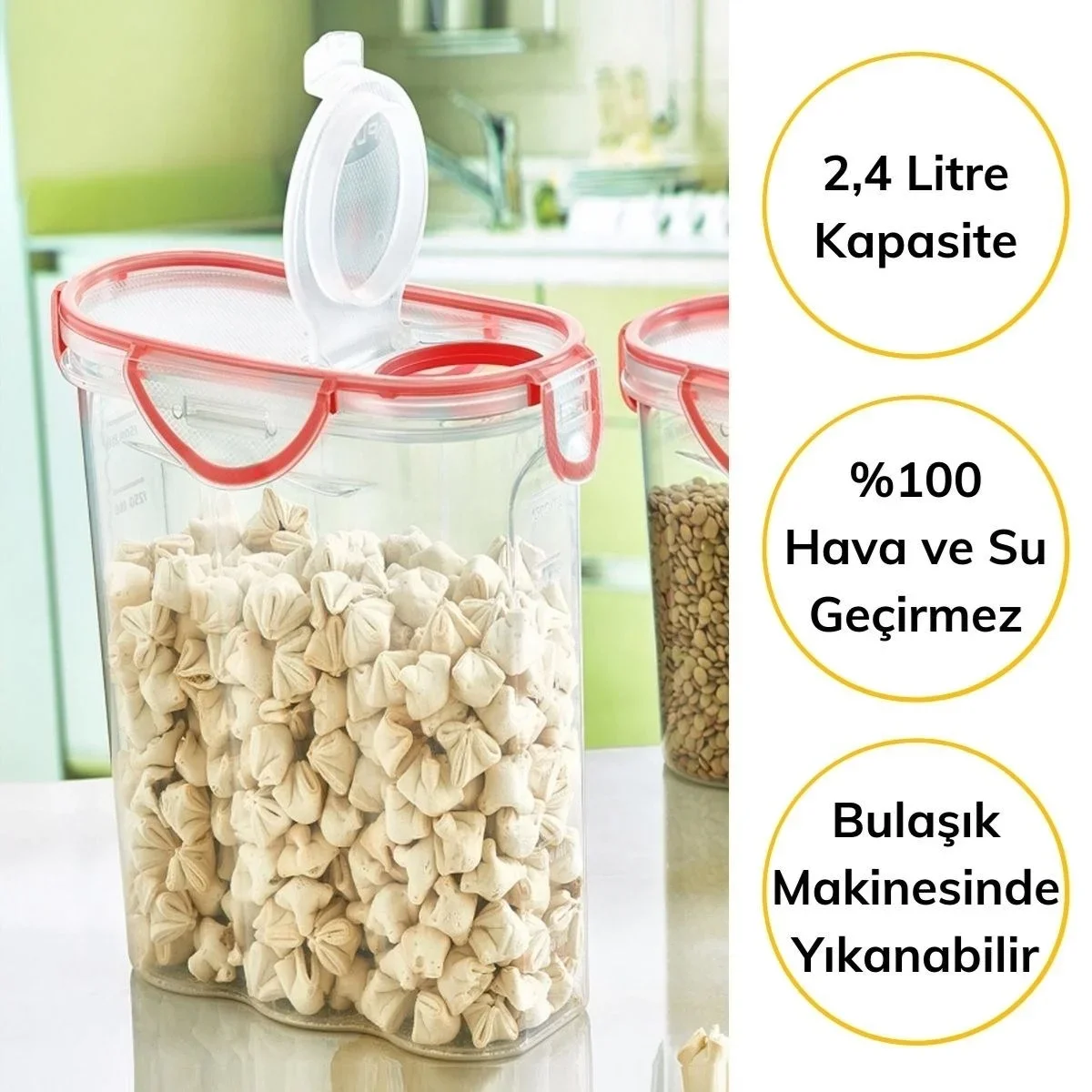 Kilitli Kapaklı Contalı Hava,Su Sıvı Geçirmez 2,4 Litre Erzak Saklama Kabı-SA590 görsel 2