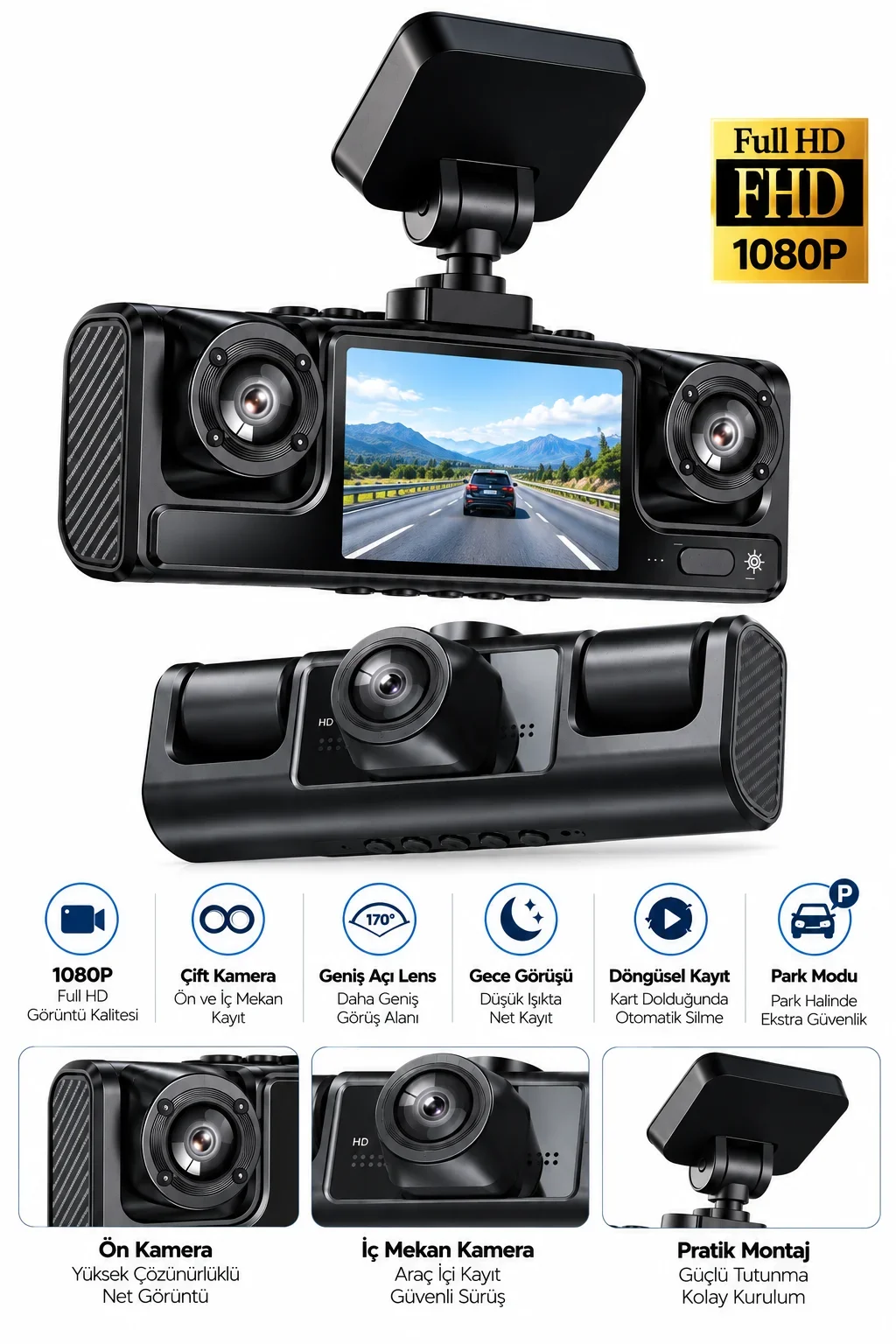 Full HD 1080P Döngüsel Kayıtlı Araç Kamerası görsel 4