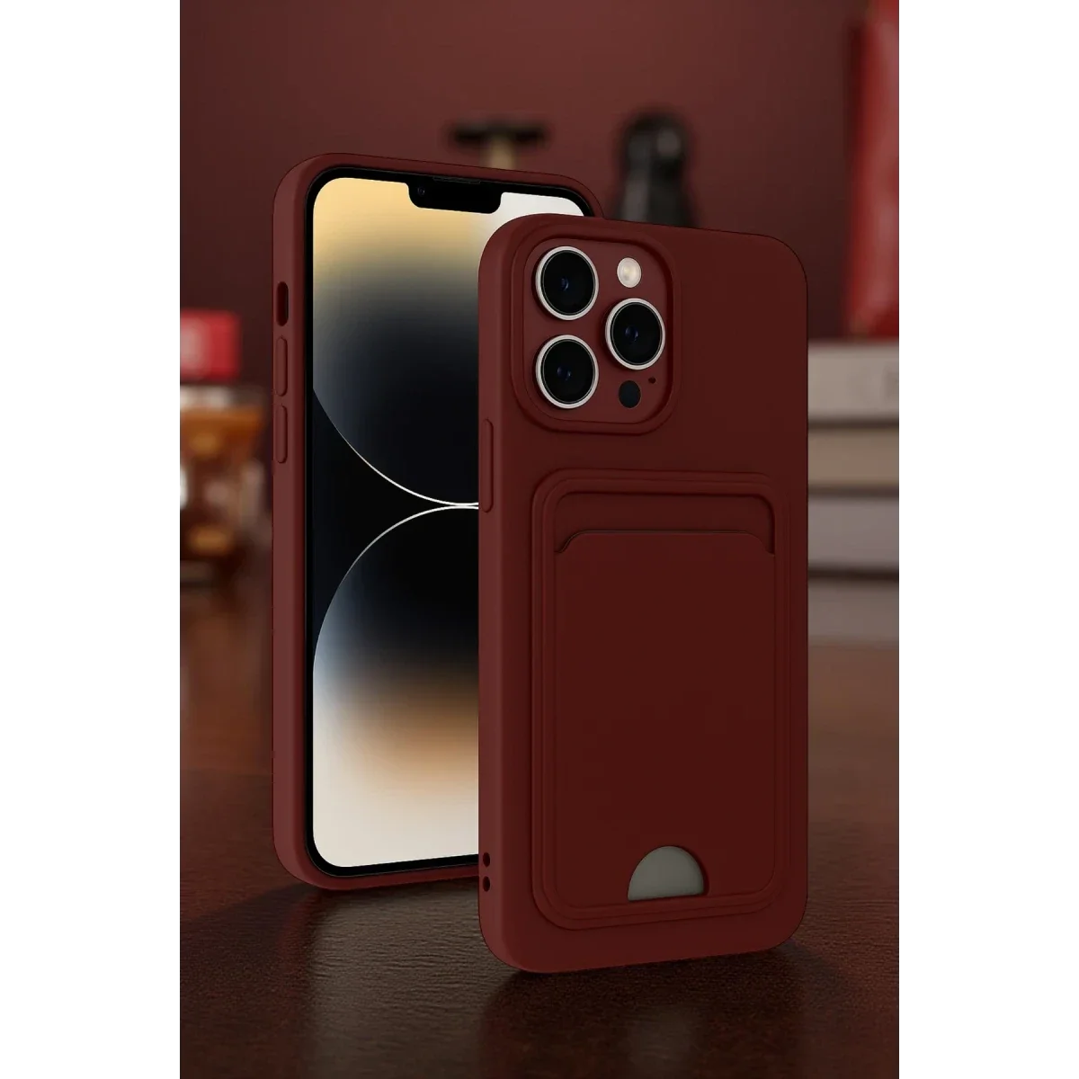 Apple iPhone 13 Pro Max Kılıf Kelvin Kartvizitli Silikon - Kırmızı görsel 2
