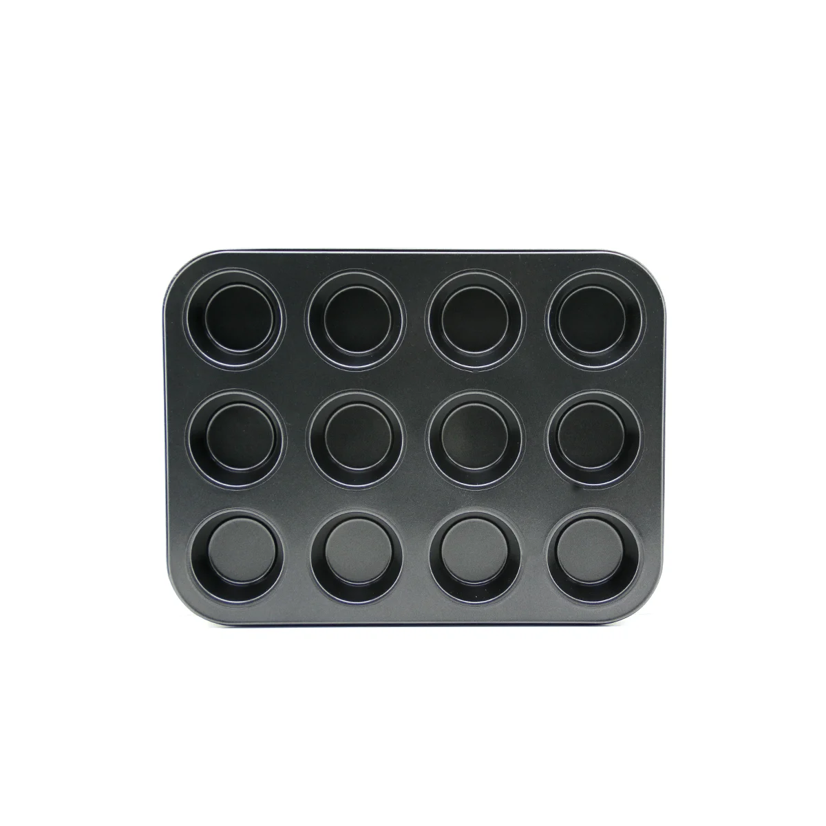 12 Gözlü Metal Muffin Kek Kalıbı - Siyah (Düz) görsel 2