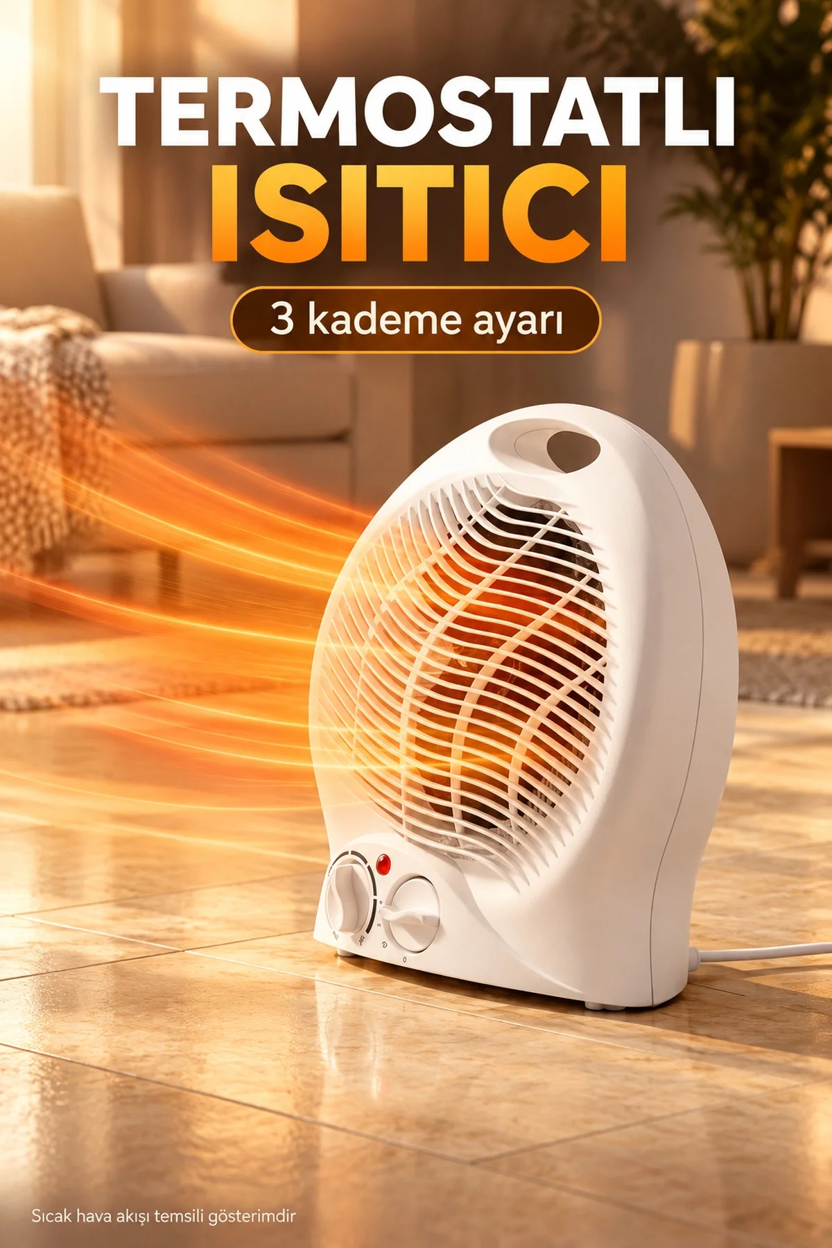 Çift Döner Düğmeli Termostatlı Beyaz Fanlı Isıtıcı görsel 4