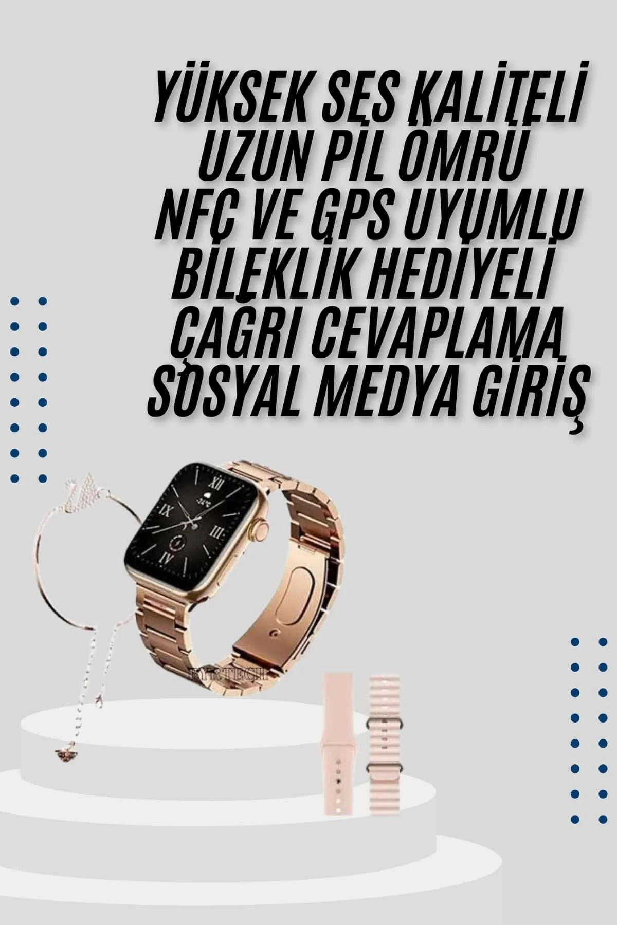 Akıllı Saat 3 Kordonlu Ve Aksesuarlı Bayanlar Için Şık Rose renk görsel 2