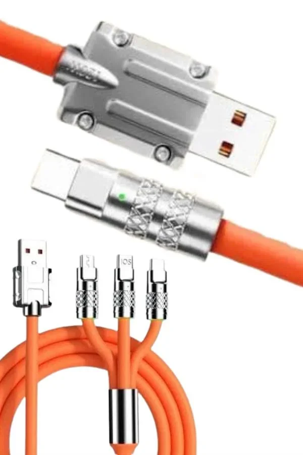 120W 3 İn 1 Uyumlu Silikon Şarj Kablosu Hızlı Şarj Kablosu görsel 3