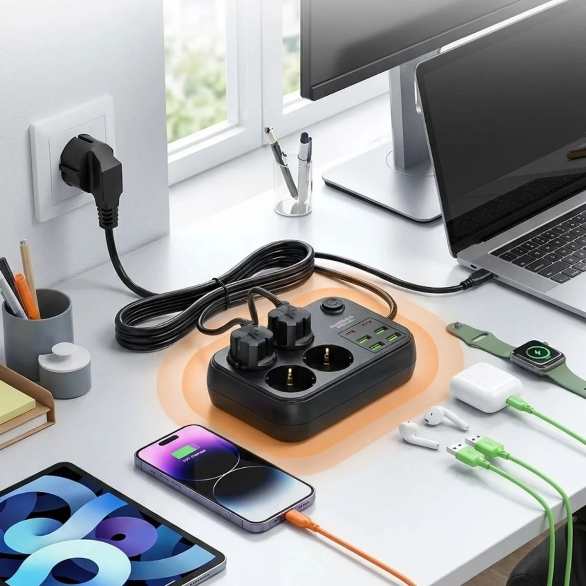 Çoklu Priz Uzatma Kablosu 4 Soket + 4 USB + 2 Type-C – Termal Akım Korumalı, Isıya Dayanıklı, Çocuk Korumalı Güvenli Priz 100-250V görsel 2