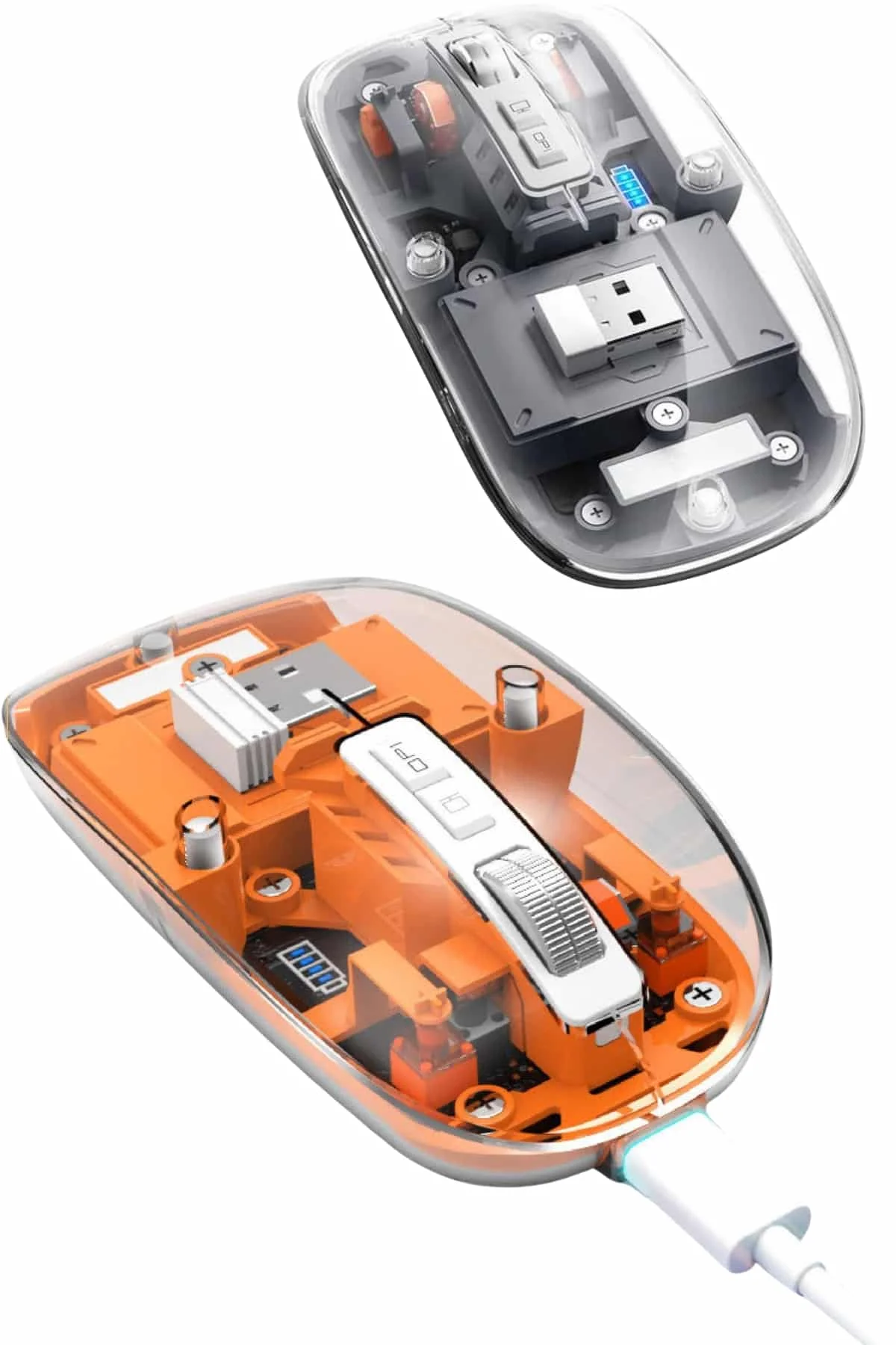 Mouse Fare Kablosuz Mouse Fare Şarjlı Bluetooth Sessiz 5 Tuşlu Şeffaf görsel 2