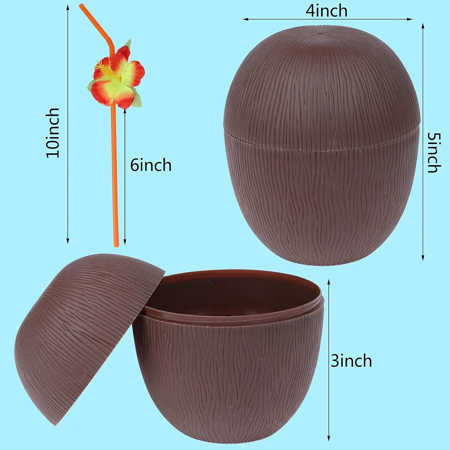 Hindistan Cevizi Hawaii Luau Aloha Pipetli İçecek Kabı Bardak 10x13 cm 1 Adet görsel 5