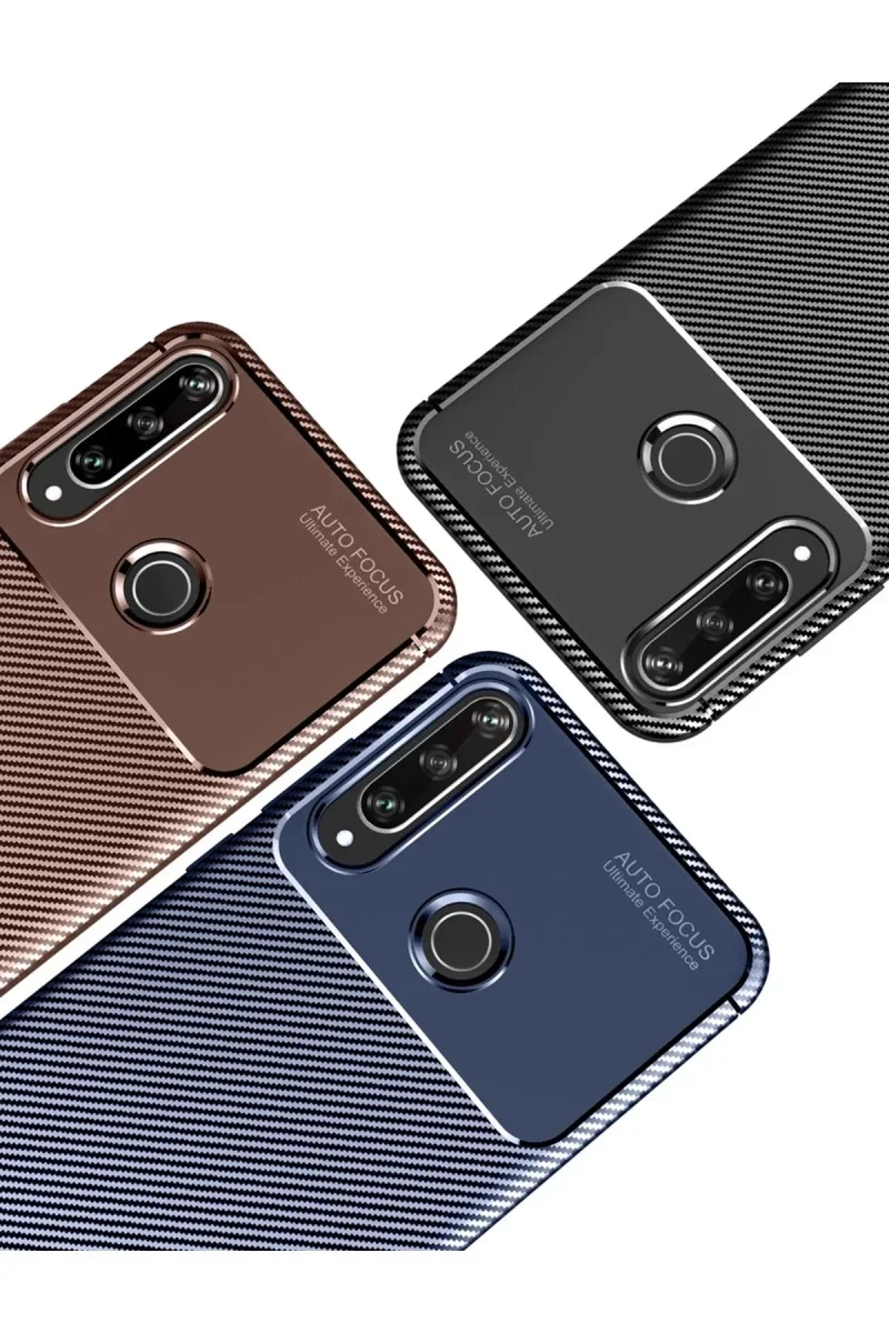 Huawei Y6P Kılıf Auto Focus Karbon Kapak - Kahverengi görsel 2