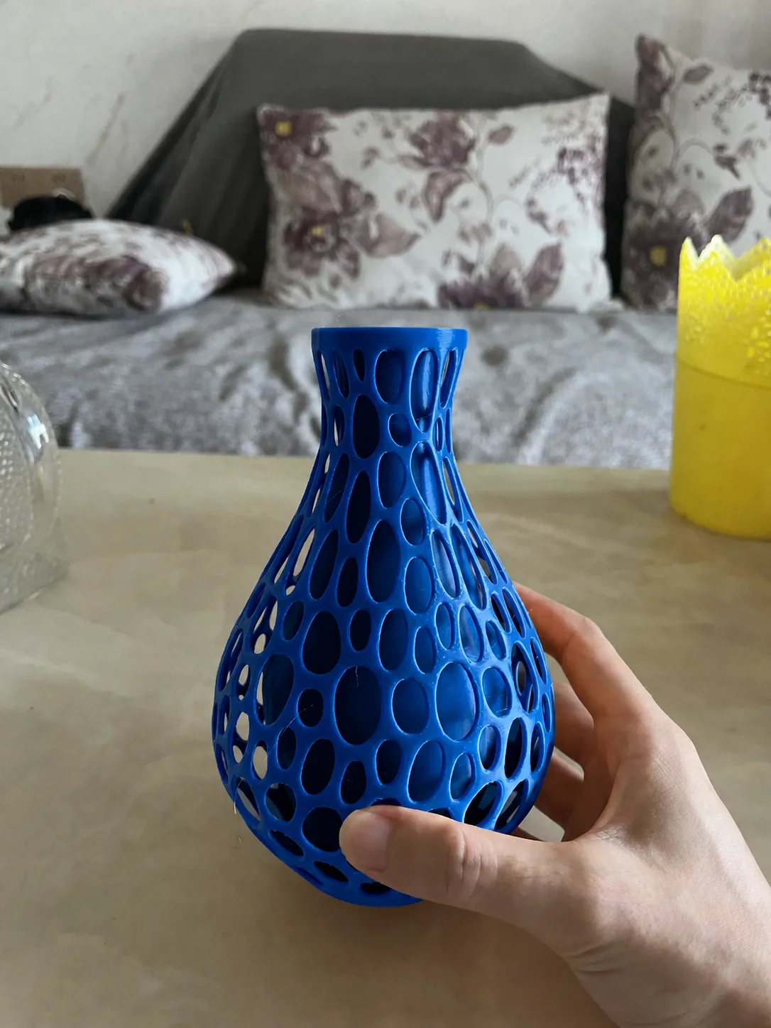3D Baskı Petek Dokulu Vazo - Delikli Dekoratif Vazo-Mavi görsel 2
