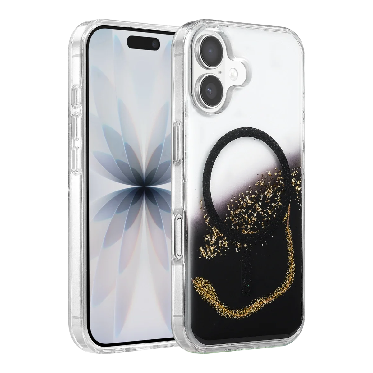 Onegif Apple İphone 16 Lotus Simli Magsafe Kapak - Siyah