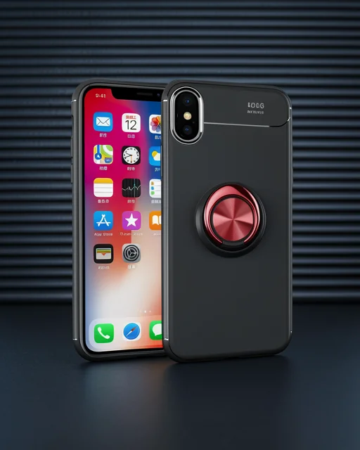 Apple İphone Xs Max Kılıf Range Yüzüklü Silikon - Siyah-kırmızı