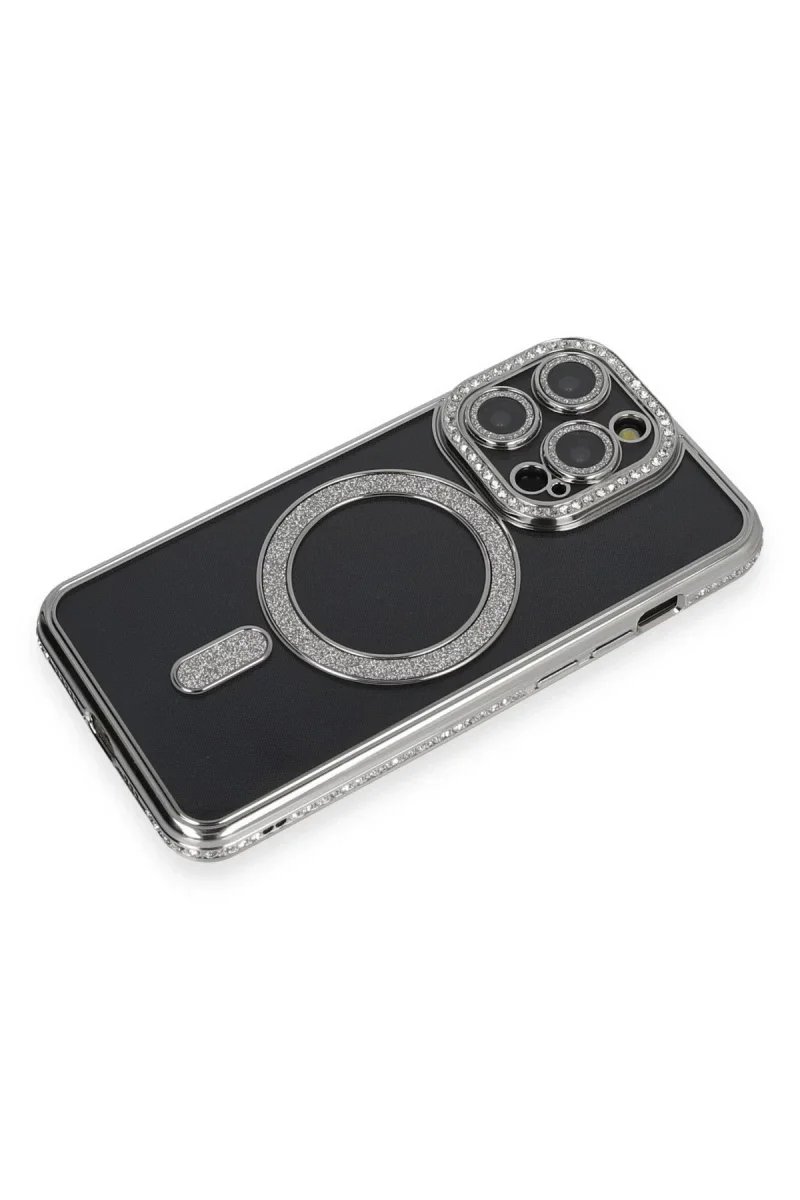 Apple iPhone 14 Pro Max Kılıf Joke Simli Magneticsafe Kılıf - Gri görsel 3