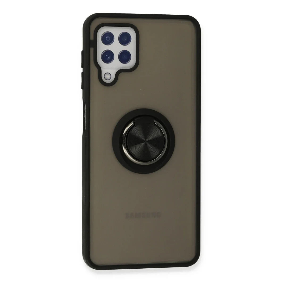 Samsung Galaxy A22 Kılıf Montreal Yüzüklü Silikon Kapak - Siyah görsel 3