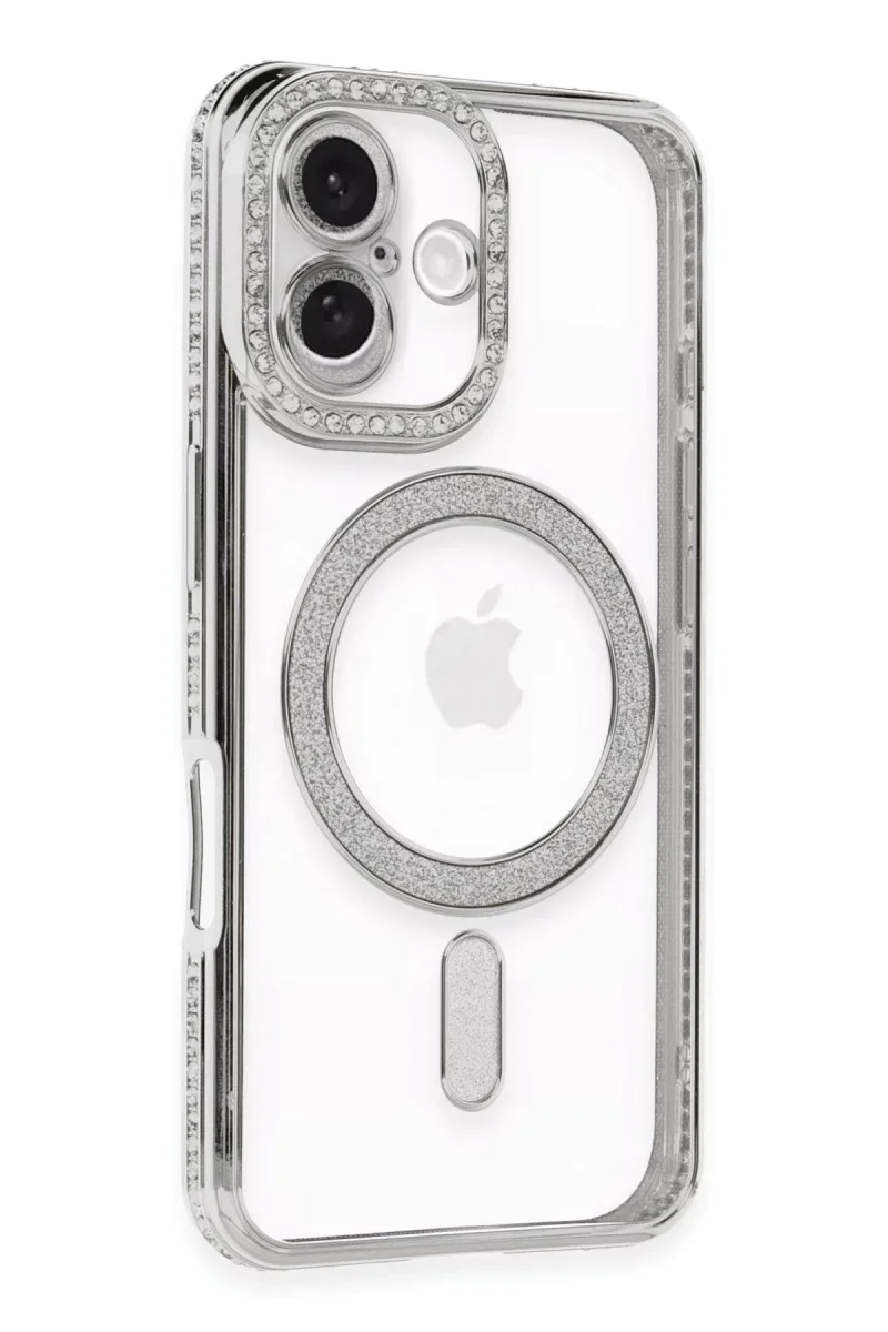 Apple iPhone 16 Kılıf Joke Simli Magneticsafe Kılıf - Gümüş
