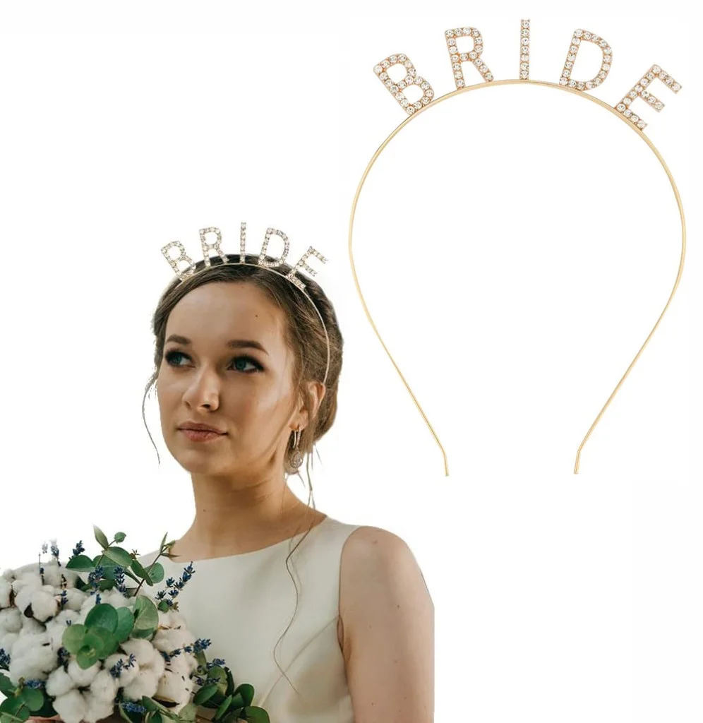 Altın Gold Renk Bekarlığa Veda Kristal Taş Bride Tacı İthal 16x10 cm görsel 2