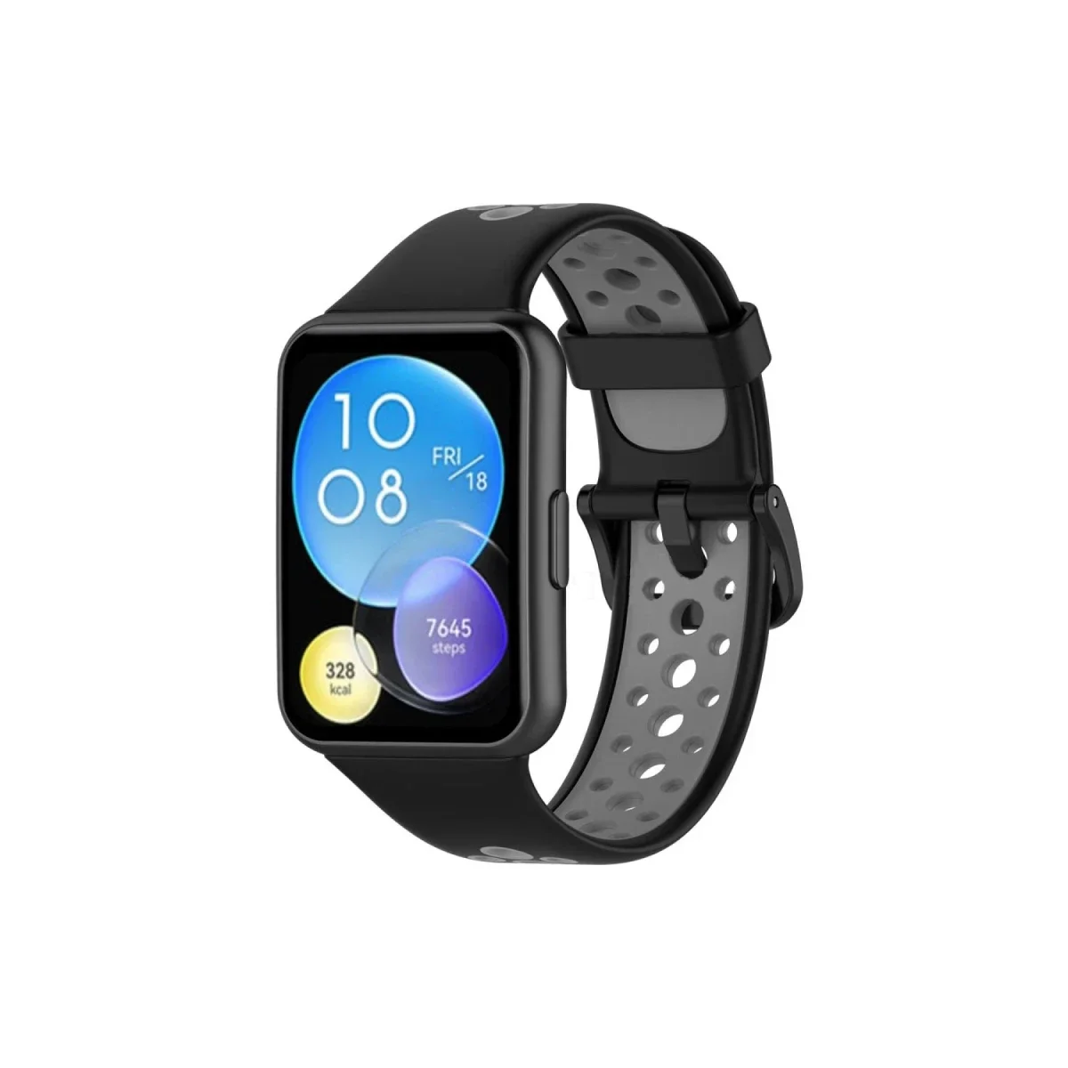 Huawei Watch Fit 2 Spor Delikli Kordon - Siyah-Gri