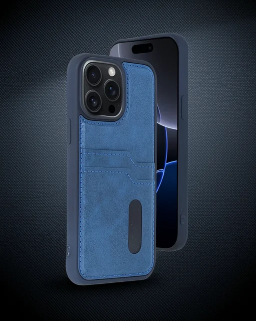 Apple İphone 14 Pro Max Kılıf Sara Kartvizitli Deri Kılıf - Lacivert