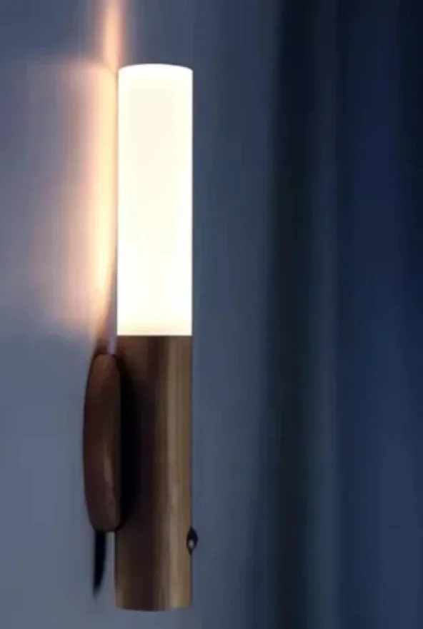 Sensörlü Usb Şarjlı Mıknatıslı Taşınabilir Duvar Aplik Masa Lambası Ahşap Görünümlü Gün Işığı görsel 2