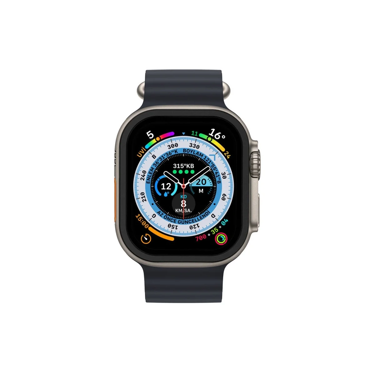 Apple Watch Ultra 49mm Alünyum Kasa Cam Ekran Koruyucu - Siyah görsel 3