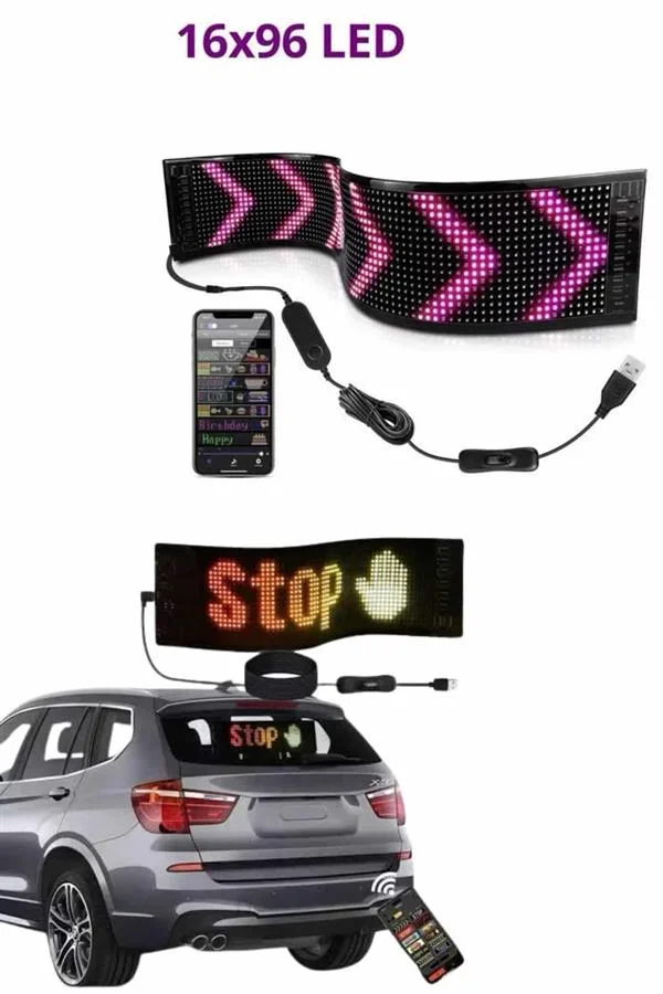 Cama Yapışan En Büyük Boy Telefon Kontrollü Led Ekran Digital Araba Yazısı görsel 5