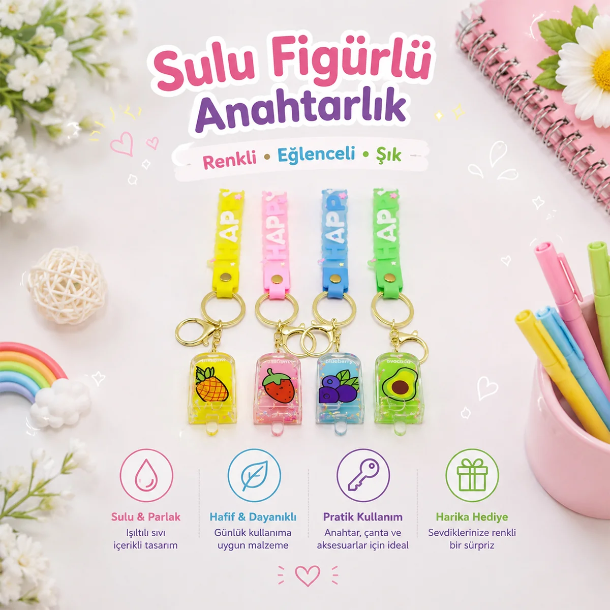 Mika kristal anahtarlık altın kulplu görsel 2